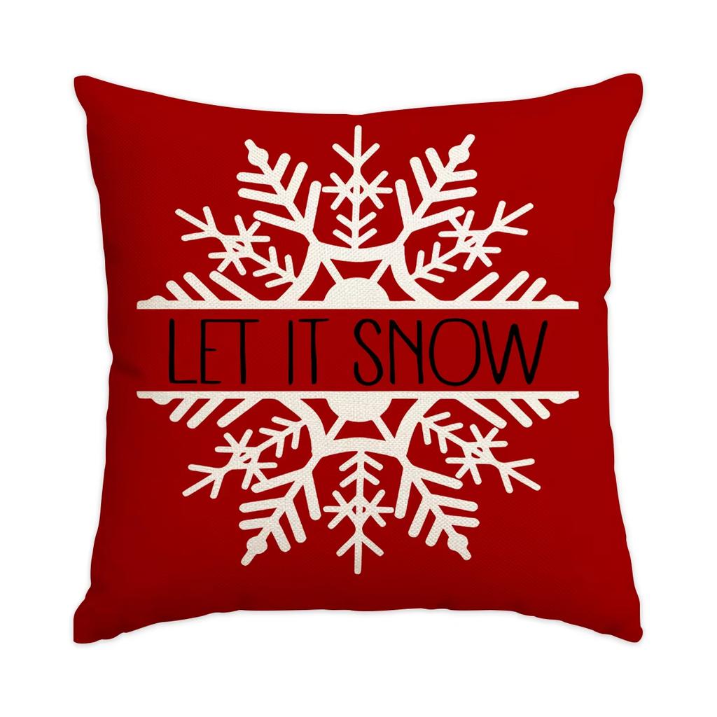 Festive Red Christmas Pillow Covers, Snowflake Christmas Ball Print Party Decoration Cushions For Holiday Home Celebration