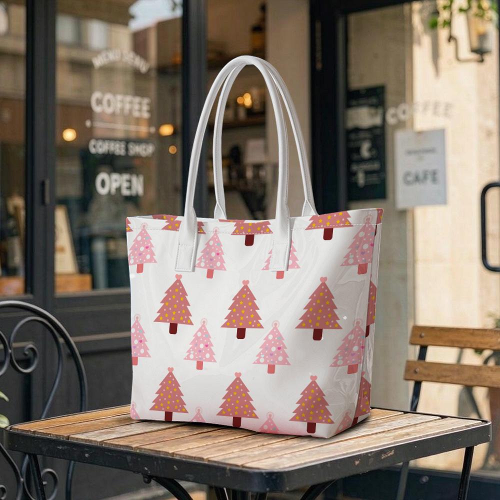Cute Pink Tree Pattern Shoulder Bag Fashionable Large Capacity Casual Daily Tote Bag for Ladies Trendy Portable Travel Handbag