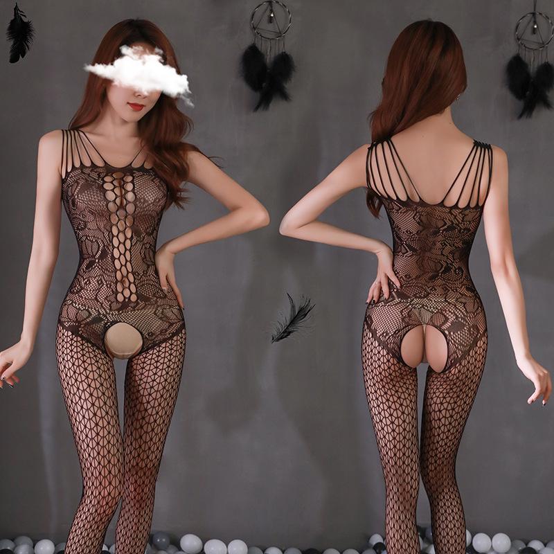 Bright Lingerie Women's Passion Set: Sexy Transparent Fishnet Open Crotch Three-Piece.