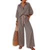Women Fashion Striped Long Sleeve Shirt Loose Pants Two Piece Casual Set