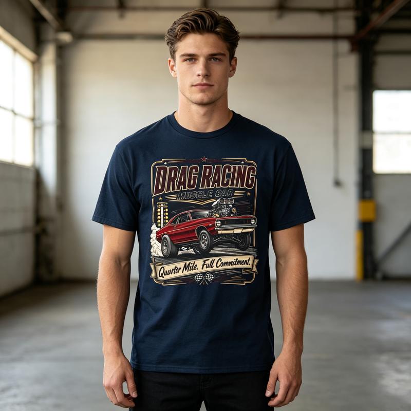 Drag Racing Muscle Car Vintage TShirt Quarter Mile Tee Race Fans Gift Vintage Quarter Mile Graphic Print Soft Cotton Crew Neck