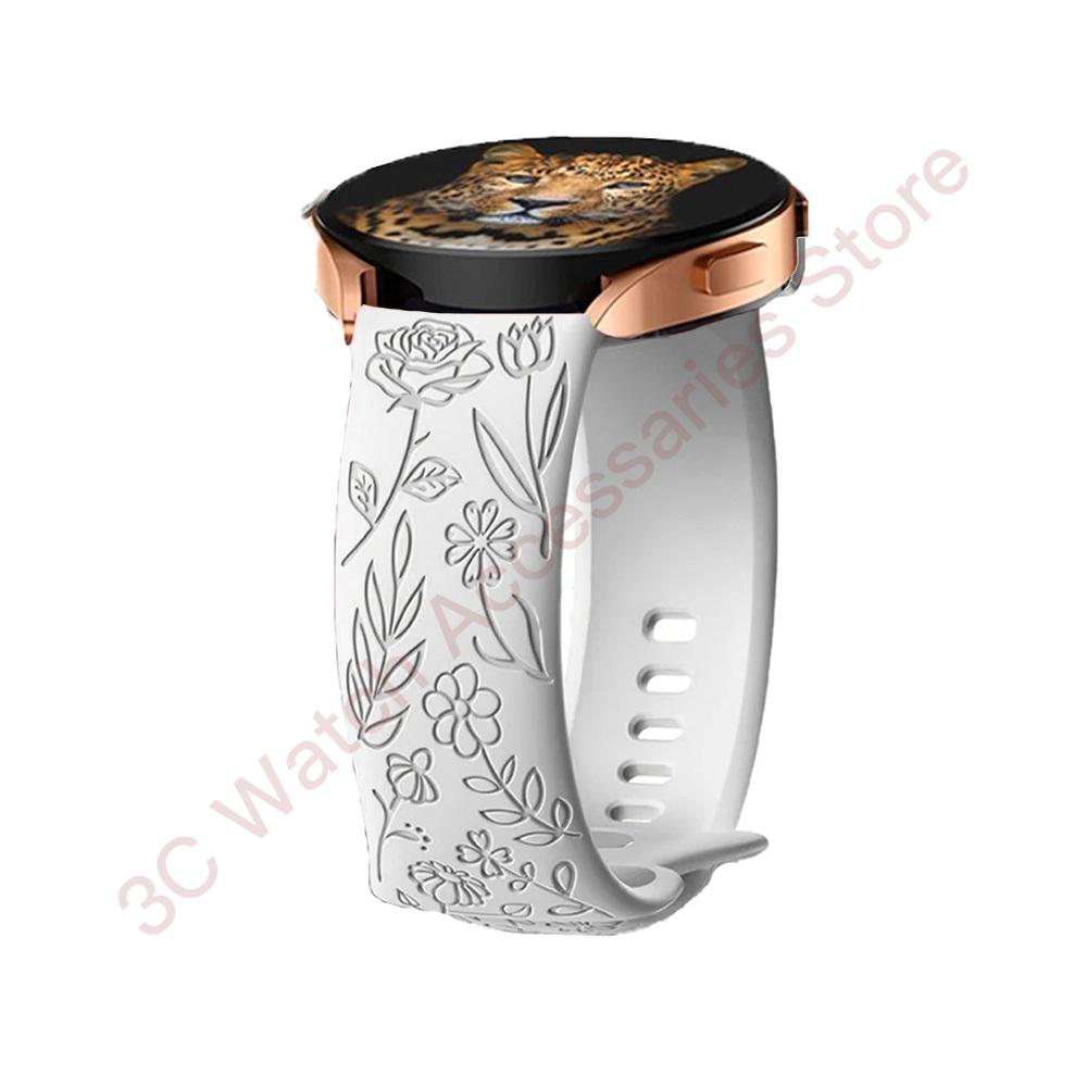 18mm 20mm 22mm Rose engrave Band for Samsung Galaxy Watch 654 40mm 44mm Gear S3 Silicone Cute Strap Classic 43mm 45mm Active 2