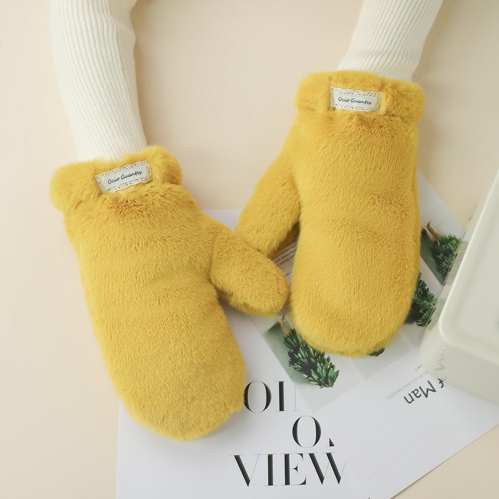 Plush mittens, women's cold-proof cycling students, Korean version, fashionable and cute, fluffy warm and plush thickened.