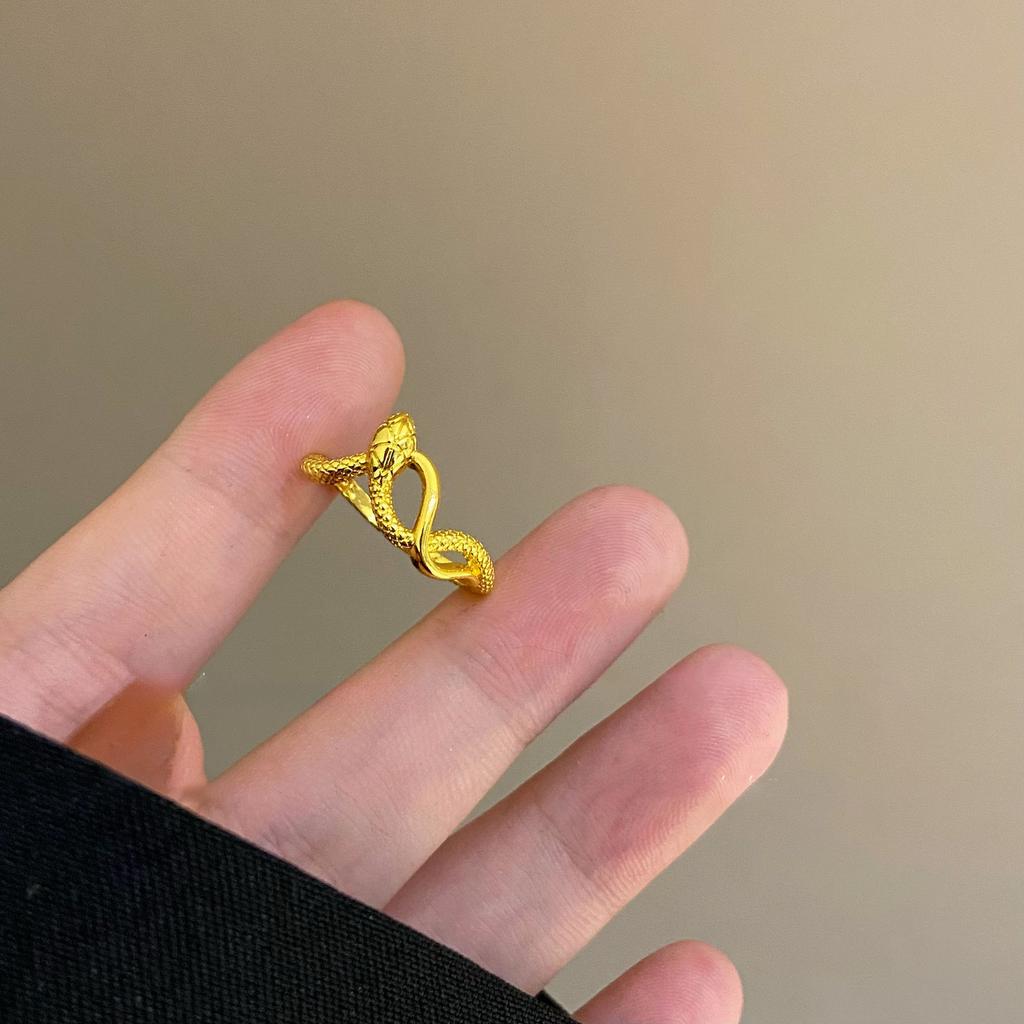 Golden Spirit Snake Winding Open Ring Female New Snake Zodiac Natal Ring Fashion High-end Food Ring