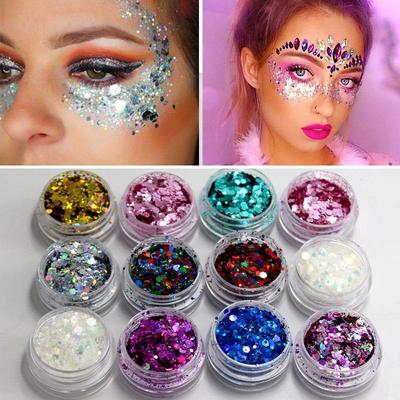 1 Box Sparkly Face Jewelry Laser Sequins Decorations Eye Shadow Nail Art Glitter Powder Body Art Stickers Makeup Festival Party
