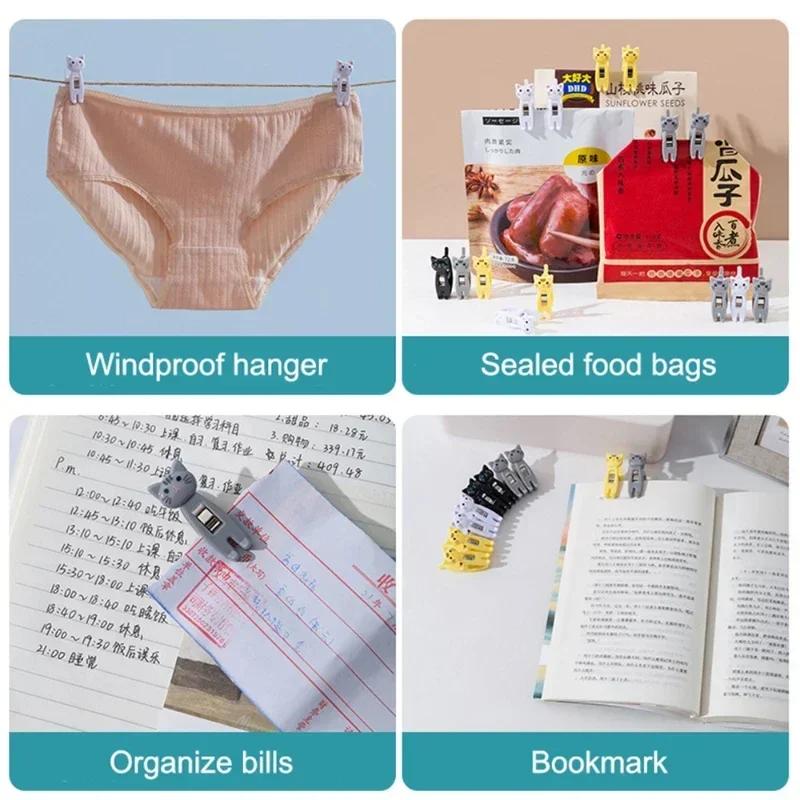 6 /Bag Cartoon Cute Cat Clip Food Seal Clip Note Memo Clip Multi-functional Compact Clothpin For Portable Snack Storage Bag Clip
