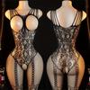 Sexy Open Bra Teddies Body Suits Erotic Crotchless Lingerie Lace Flower Printing Bodystockings Mesh See Through Underwear Sets