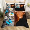 Highland Cow Duvet Cover King Queen Western Farm Animal Comforter Cover Microfiber Bull Cattle Floral Bedding Set For Kids Teen