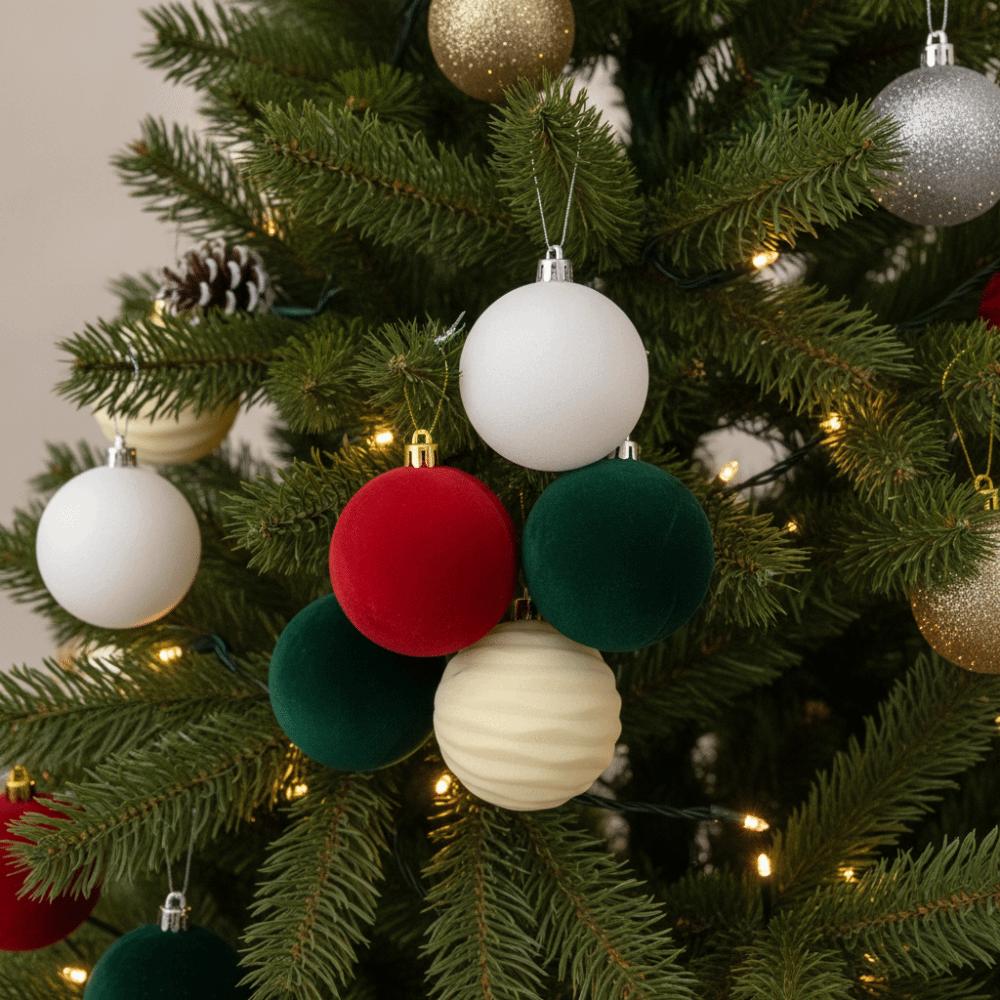 Shatterproof Plastic Velvet Christmas Balls Multi Texture 6cm Tree Ornaments Xmas Gift