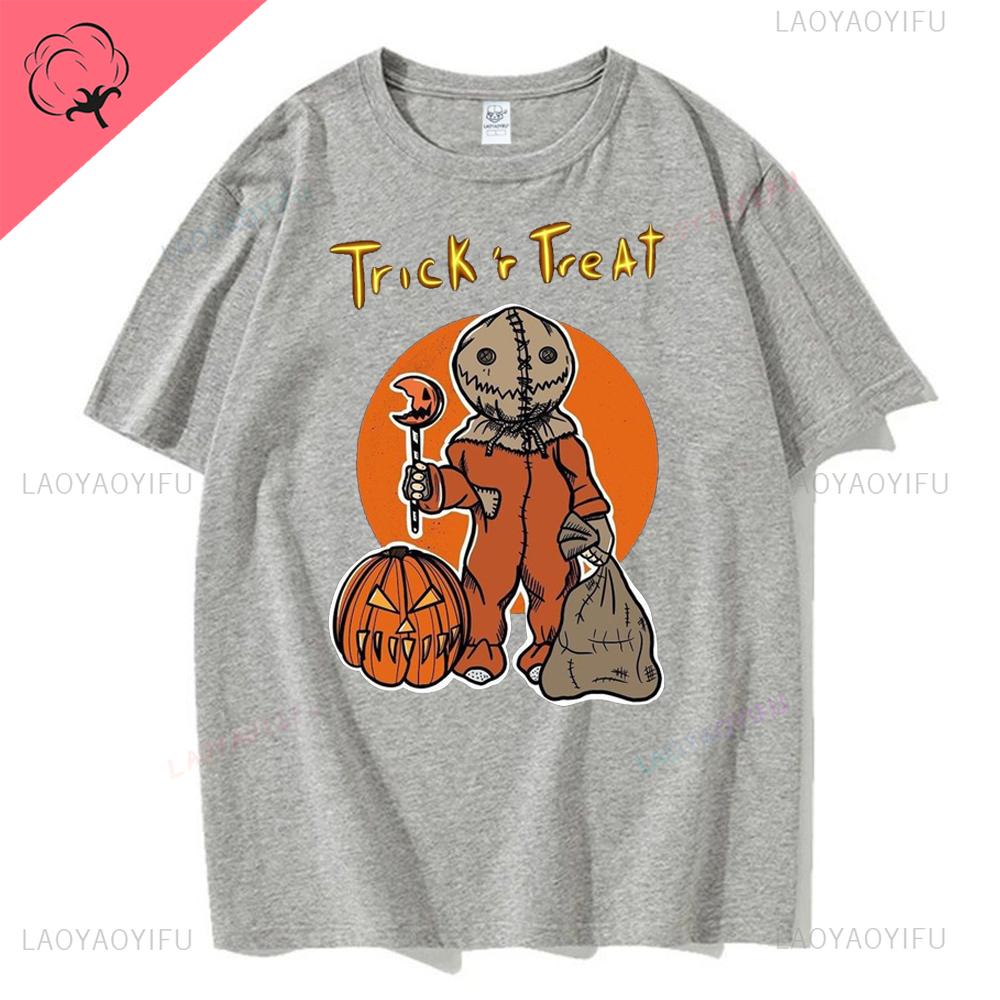 Retro Halloween Pumpkin Cotton T-shirt Men Women Autumn Spooky Season Holiday Top Tee Shirt Funny Halloween Party Tshirt