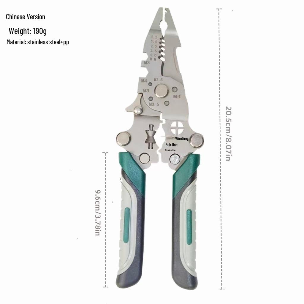 Multi-Functional Electrician Tool: Wire Stripper, Test Pen, Pliers, Wire Cutters, and Folding Night Light.