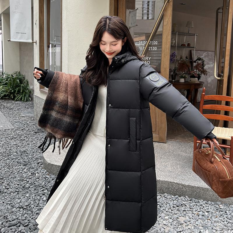 Cotton clothes women's winter new fashion hooded college style thickened loose long knee coat