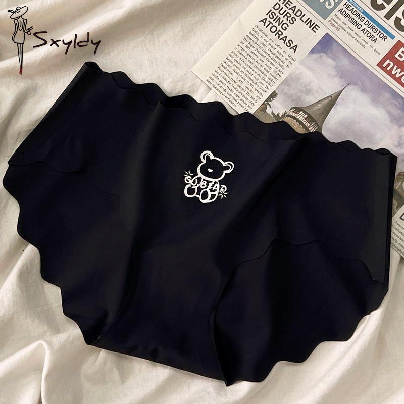 

Тонкие трусики из шёлка с принтом медведя, дышащие женские трусики без следов L чёрный