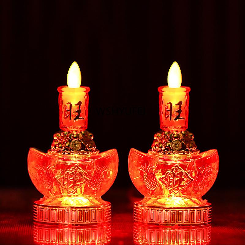 2pcs LED Simulation Flame Candle Lamp Buddhist Electric Light Guanyin Enshrined Ornament Home Fengdhui Decoration