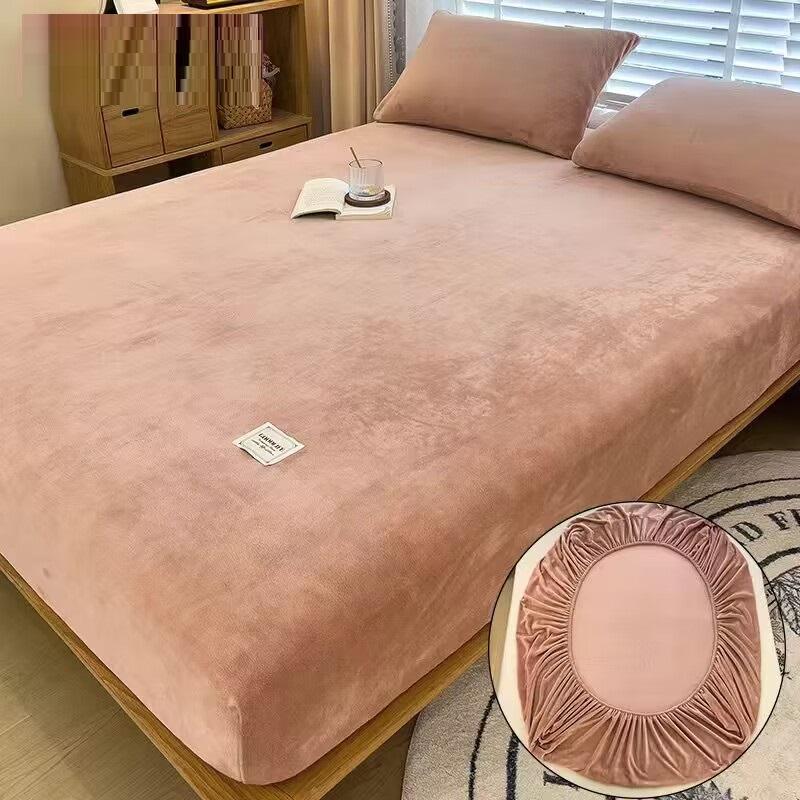 Solid Color Milk Velvet Fitted Sheet Soft Comfortable Bedding Mattress Protector Autumn Winter Warm Mattress Cover for Bedroom