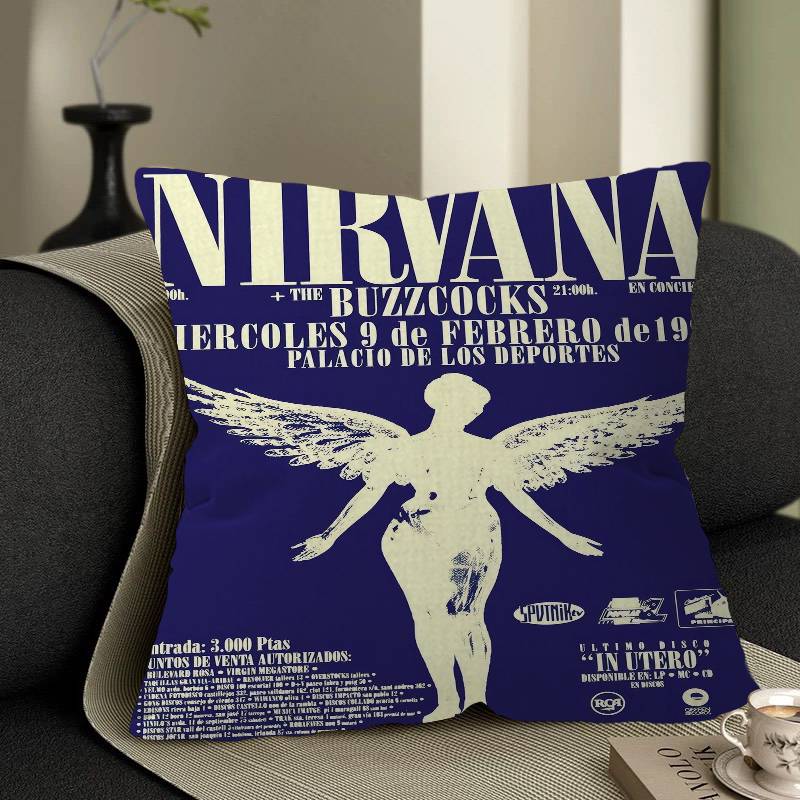 Nirvana Band Magazine Classic Anime Maple Design Cushion Cover Happy Autumn Harvest Decor Holiday Decorati Pillow Cover
