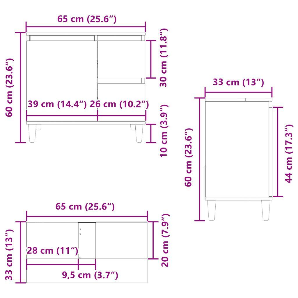 vidaXL Waschbeckenunterschrank Schwarz Eiche 65x33x60 cm Holzwerkstoff