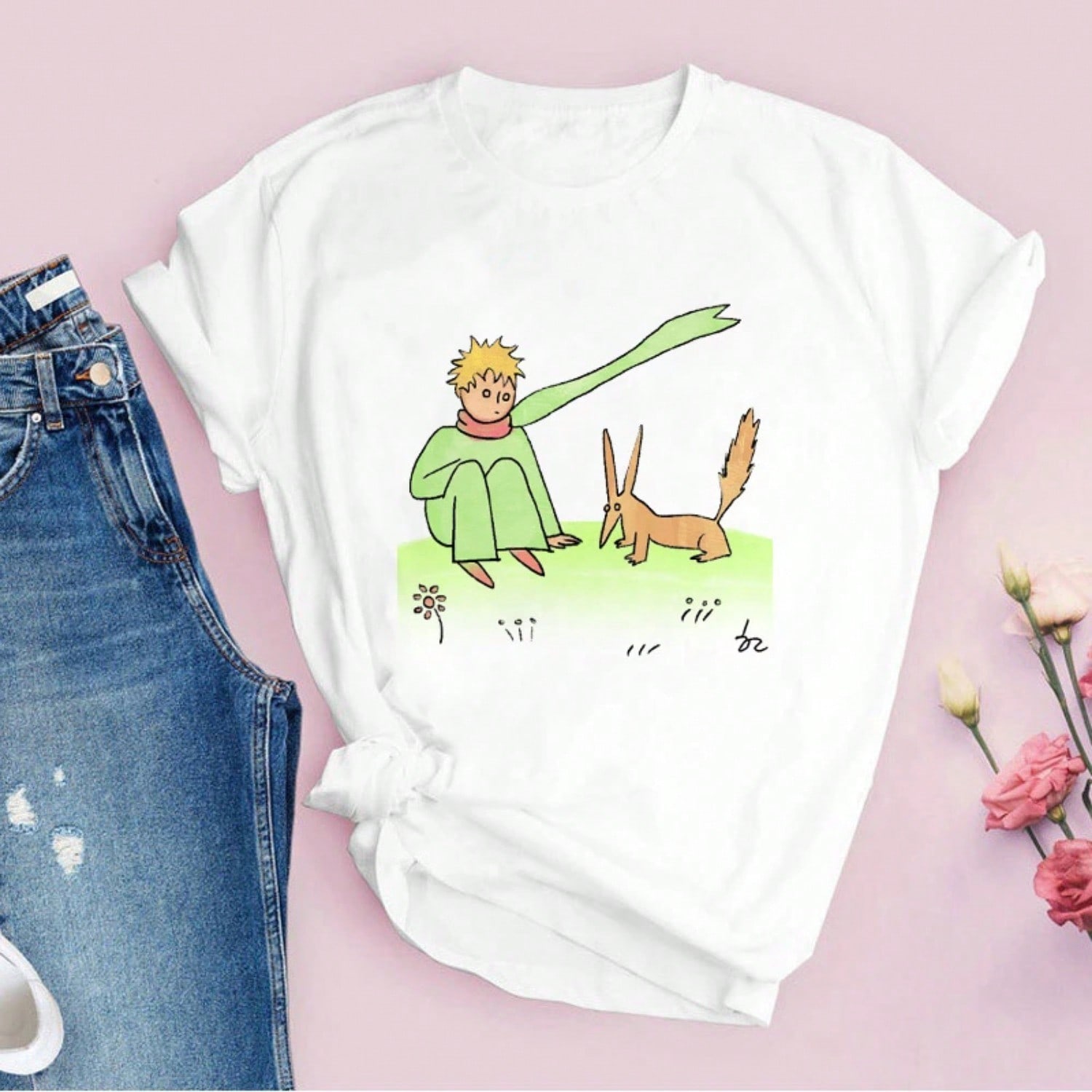 2024 New Fashion Little Prince Printed T-Shirt Round Neck Plus Size Harajuku unisex s T-Shirt Casual Korean Fashion T-Shirt S разноцветный
