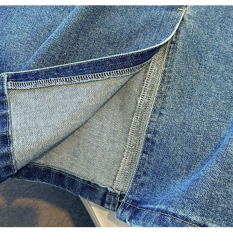 Damen Retro Denim Midirock mit Stickerei - Frühling & Herbst 2025 Kollektion, A-Linie, Hüftbetontes Design.