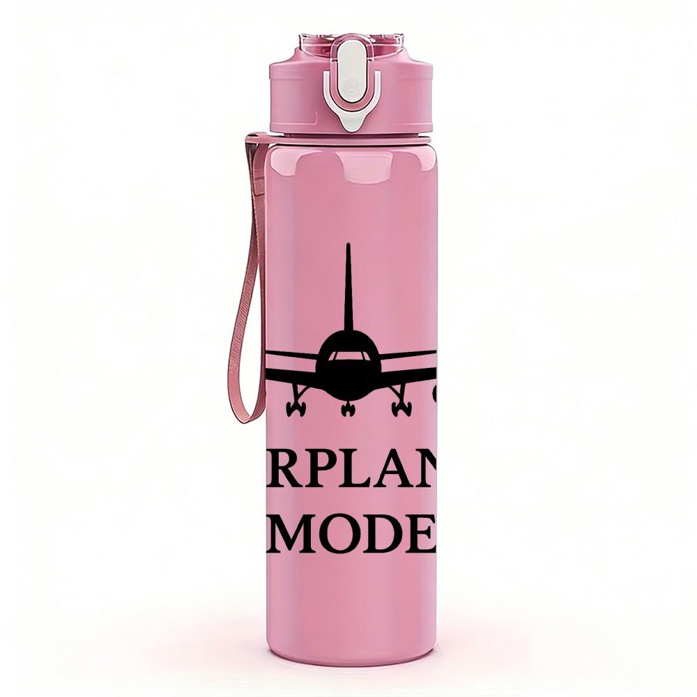 1PC Airplane Mode Line Drawing 750ml Color Plastic Sports Water Bottle Leakproof Flip Straw Lid Suitable for Sports Office Home Use