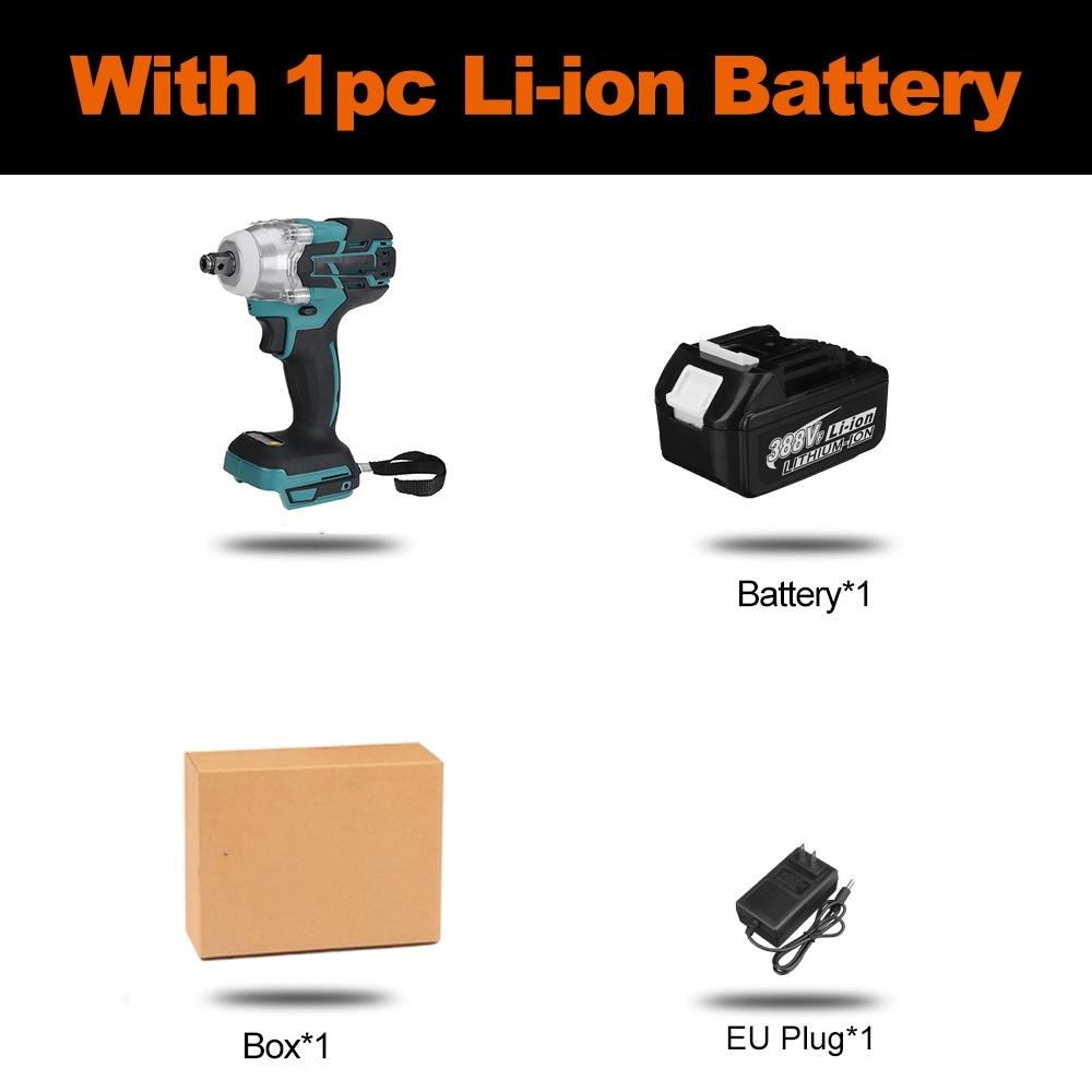 800N.m 388VF 4 Gear Brushless Cordless Electric Impact Wrench Screwdriver 1/2 inch Wrench for Battery
