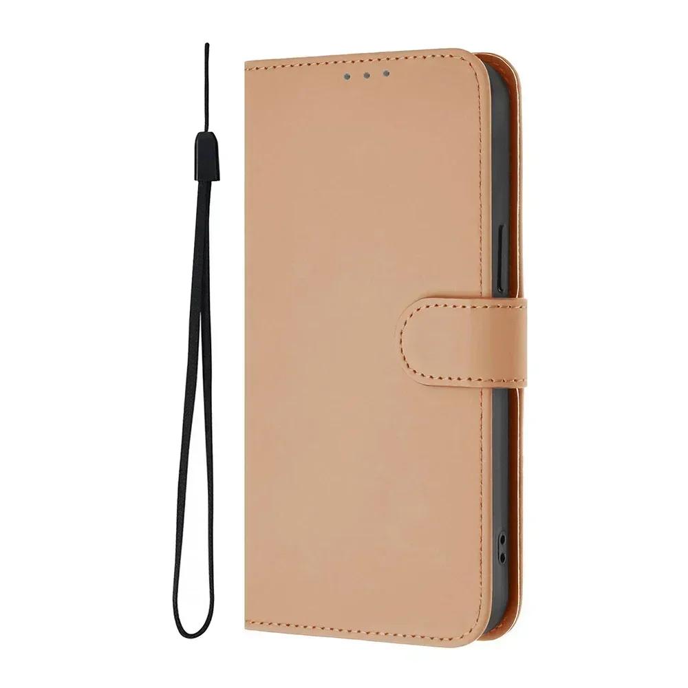 Solid Color Wallet Case for Realme 13 Pro Plus 12 GT 6 6T C67 C65 C63 C61 C55 C53 C51 Note 60 50 Card Holder Strap Phone Cover