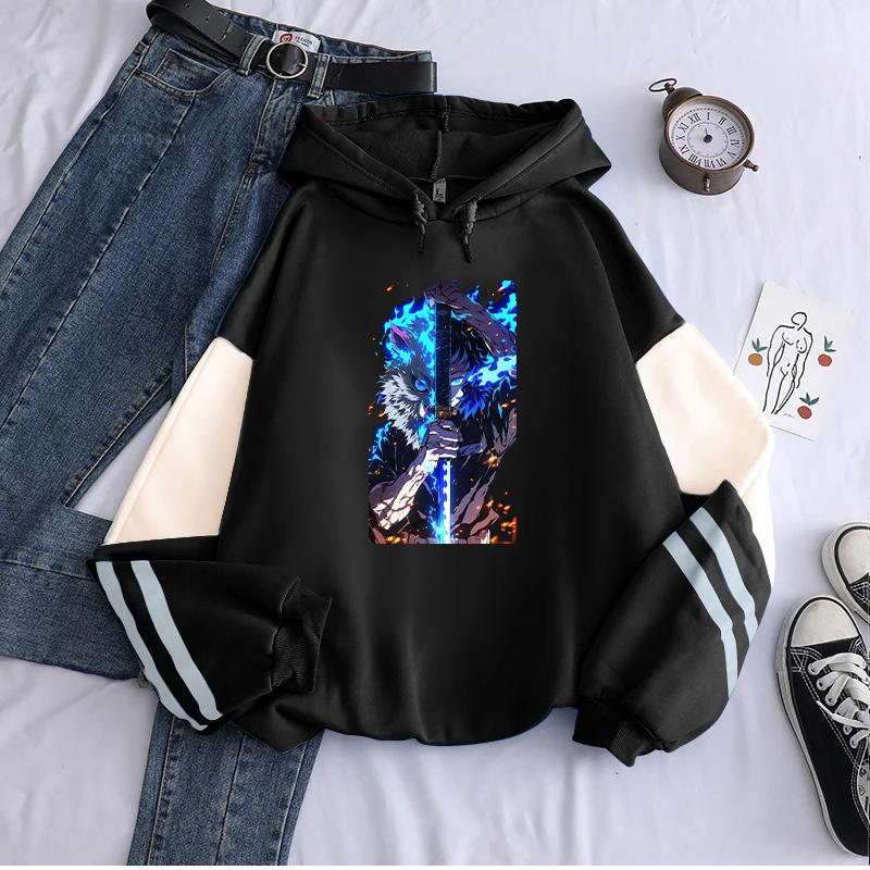 

Anime Demon Slayer Hoodie Hashibira Inosuke Print Sweatshirt For Men Women Streetwear Long Sleeve Fleece Hooded Clothing Tops XS чёрный