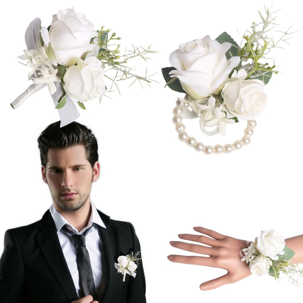 European Whites Rose Wedding Bride Bridesmaids Bridesmaids Parents Corsage, Wedding Sisters Wrist Flower