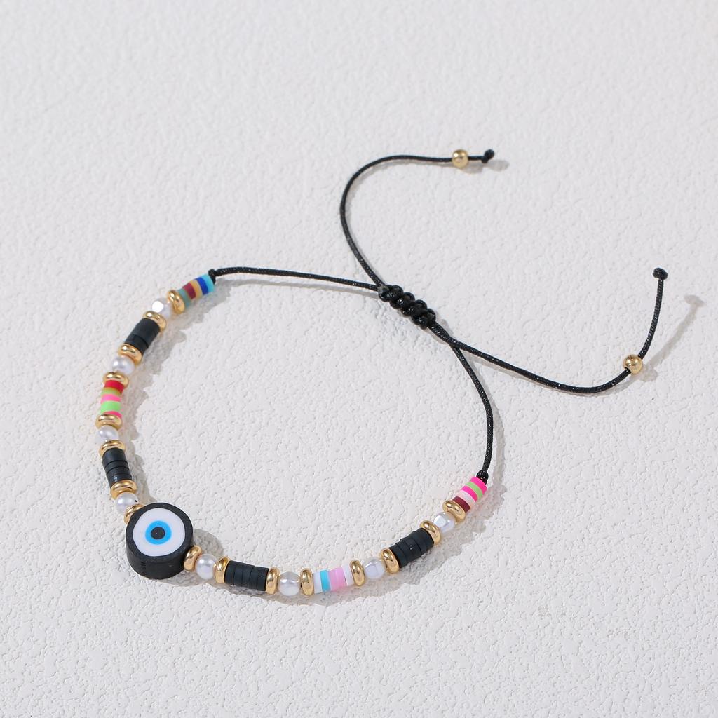 Evil Eye Multicolor Heishi Beaded Adjustable Bracelet for Women Bohemian Jewelry Gift
