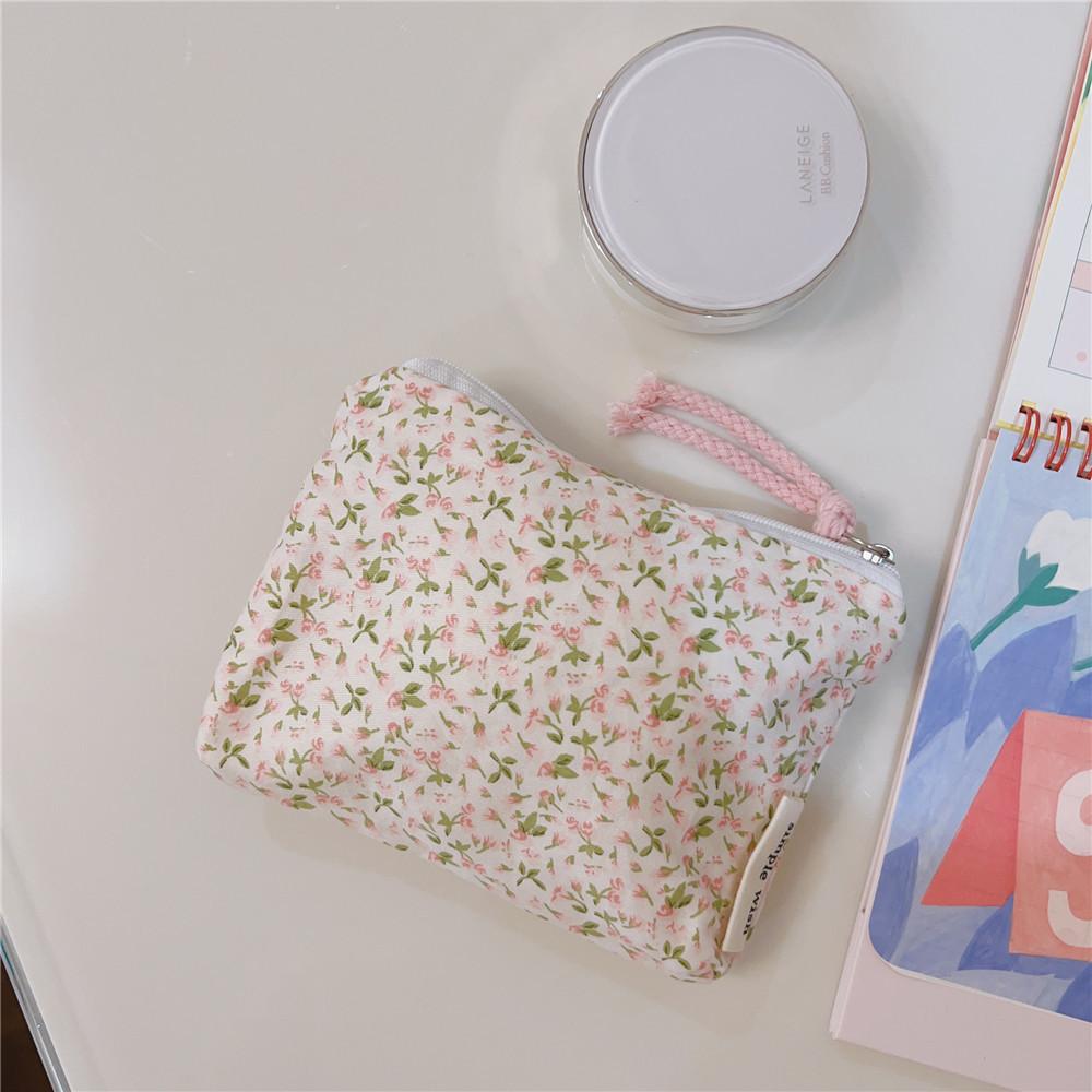 Mini-Baumwoll-Blumen-Organizer-Taschen für Damen, kleine Stoff-Kosmetik-Make-up-Tasche, kleine Geldbörse, Münzfach, Kinder-Kosmetiketui