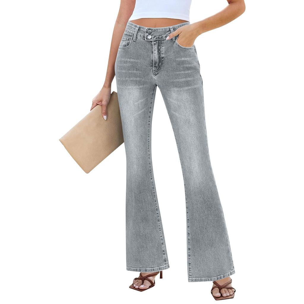 Women's Wide Leg Jeans Low Straight Stretch Jeans With Pockets
