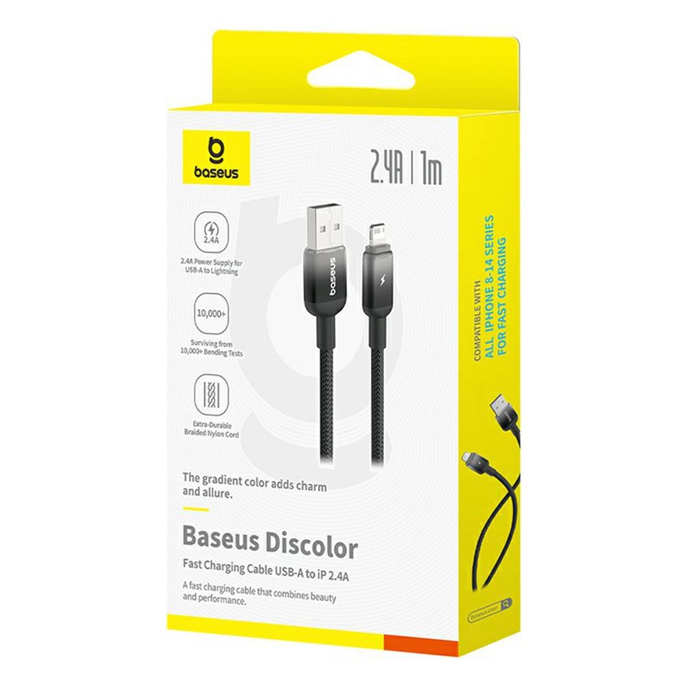 BASEUS Discolor Series 1m Fast Charging Cable USB-A to iP 2.4A Nylon Braided Data Cord