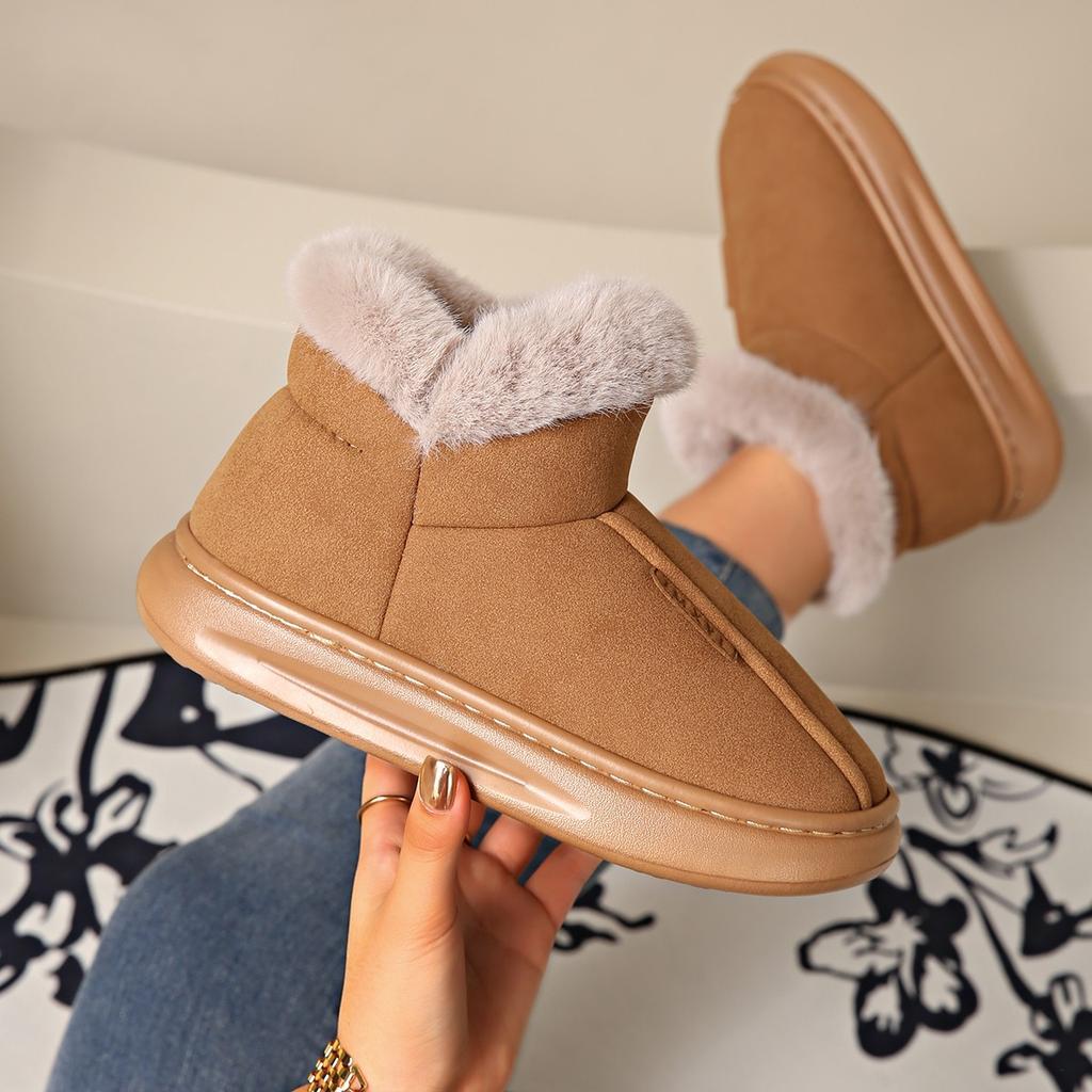 Snökängor dam höst och vinter nya tjocksulade ytterkläder pälsintegrerade korta stövlar förtjockade enpedals bomullsskor dam