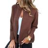 Women Jacket Stand Collar Long Sleeve Woolen Coat with Pockets Solid Color Warm Lightweight Coat Daily Wear