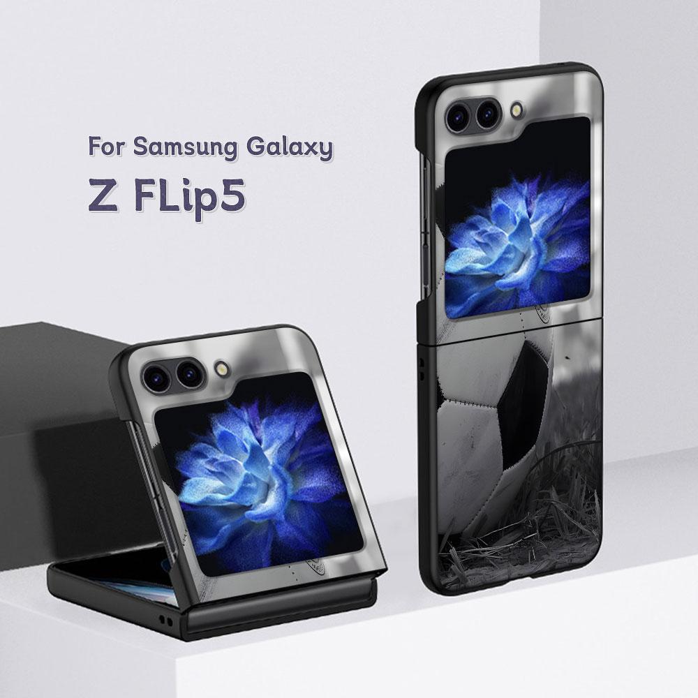 Football Sport Soccer Case for Samsung Galaxy Z Flip5 Black PC Phone Cover Z Flip 5 5G Hard Luxury Coque Zflip5 Funda Capa