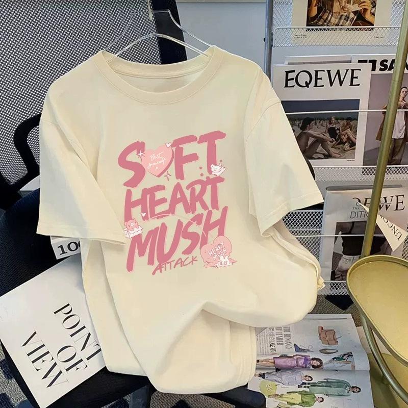 Tricou cu mânecă scurtă din bumbac pur, alb, pentru femei, de vară, nou, de dimensiuni mari, design lejer, imprimat, subțire, cu mânecă jumătate