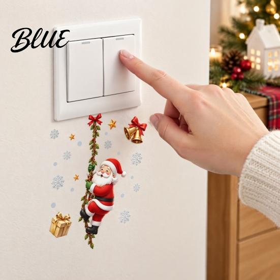 Holiday Party Wall Decor Christmas Santa Claus Light Switch Sticker with Climbing Vine Design Funny PVC Decal for Seasonal Art Home Decoration,