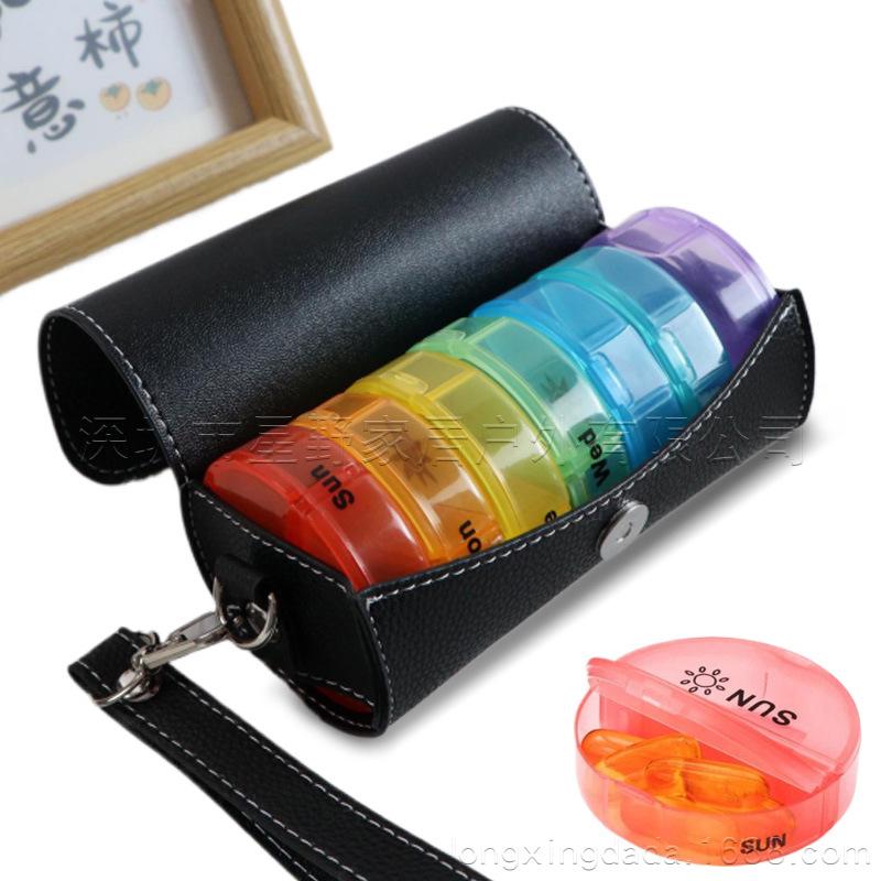 Круглый Портативный Органайзер для Таблеток из ПУ Кожи - Хит продаж за границей Большая Коробка для Лекарств