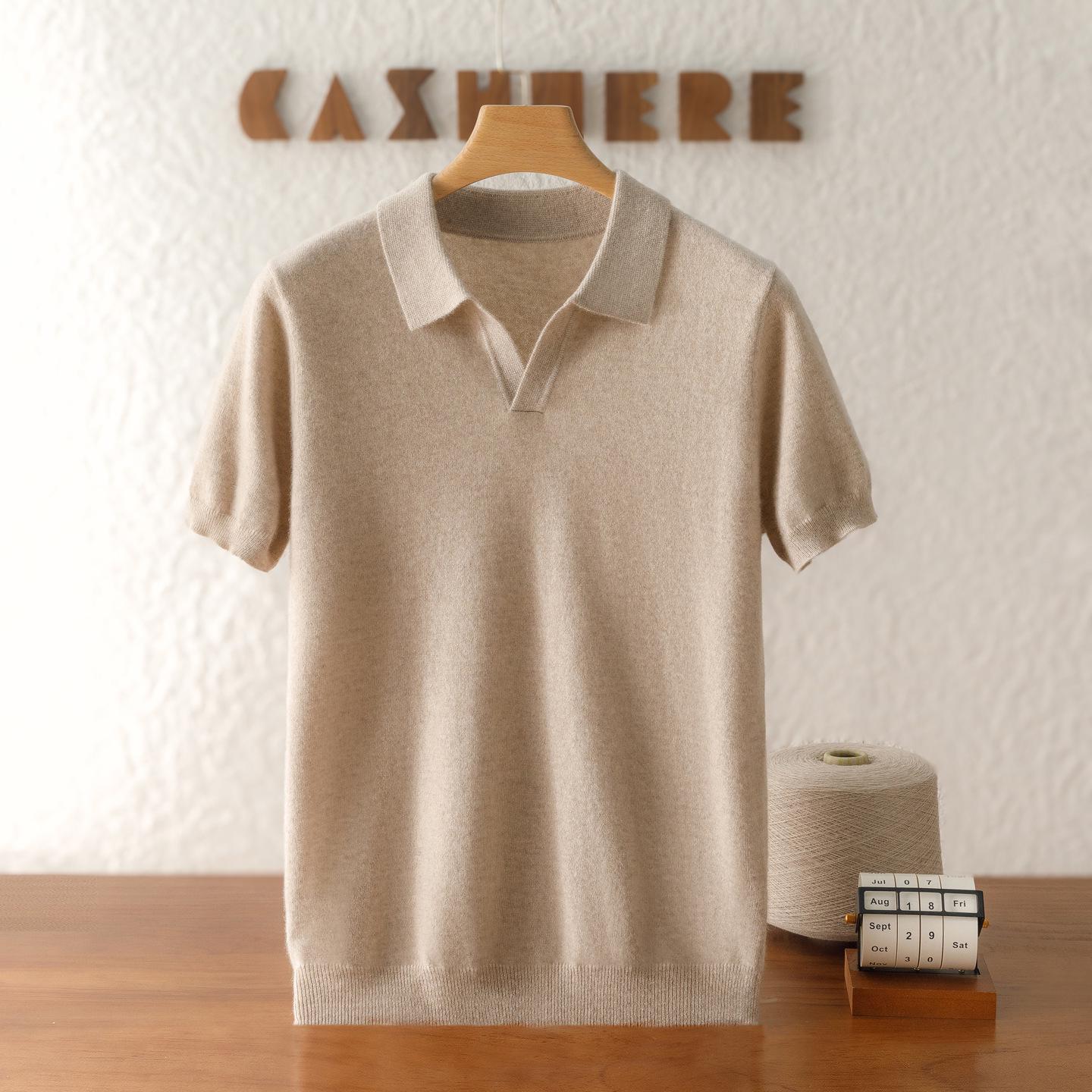 

Men s Italian Seagull Collar 100% Pure Cashmere Minimalist Short Sleeve Knit T-Shirt L (for 67-77 kg) верблюд
