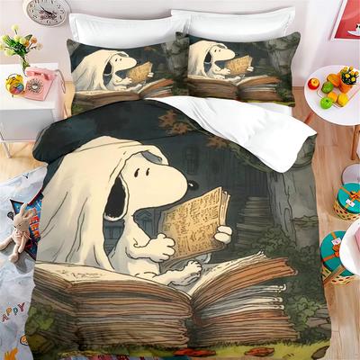 Snoopy Cartoon Bettbezug 3-teiliges Set Bettdeckenbezug King Size Niedliche Teenager Bettwäsche Kinderzimmer Dekor Zuhause Anime Geschenke für Kinder