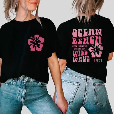 Beach Surf Tshirt for Unisex Hibiscus Preppy Clothes Coconut Girl Trendy Aesthetic Tee Shirts Short Sleeve Oneck Unisex Clothes