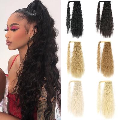 Women Long Wavy Ponytail Hair Extension Synthetic Heat Resistant Fiber Long Straight Wavy Hairpiece for Daily Wear