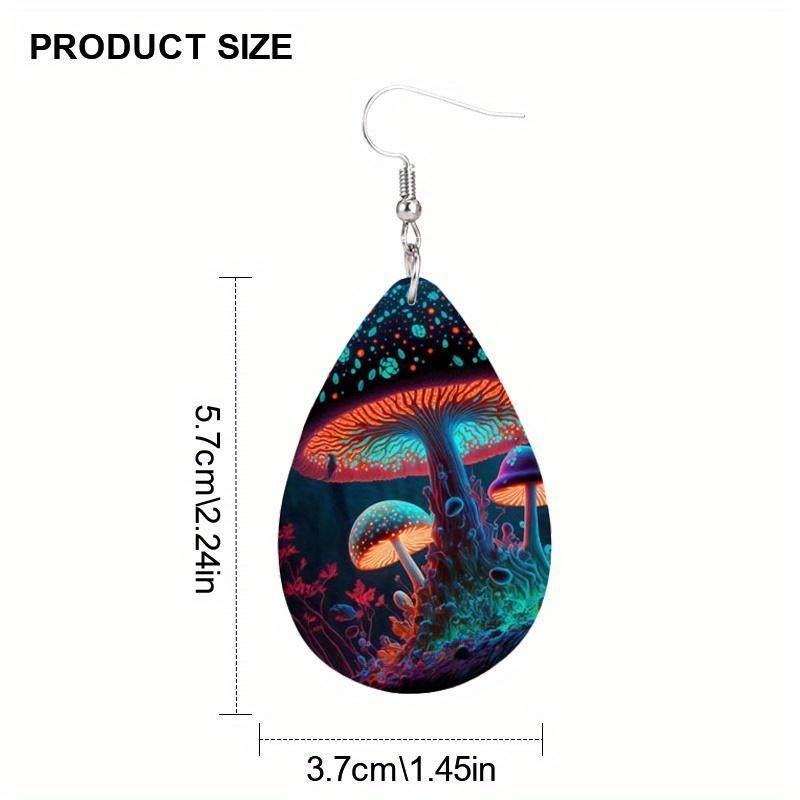 Colorful Glowing Large Mushroom Pattern PU Leather Earrings for Women Fantasy Fashion Earrings for Festival Party Banquets and Daily Wearing