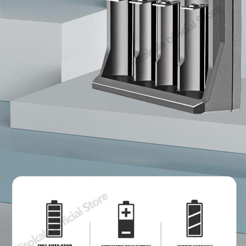 LiitoKala Lii-CH4 Smart-Ladegerät für 18650/21700/26650/AA/AAA/Ni-MH/Li-ion, 1,2V/1,5V 4-Schacht Schnellladung, USB-C, Automatische Erkennung