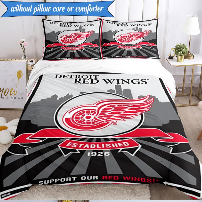 3PCS Vintage Detroit Wings Logo Bedding Set,Including 1pc Duvet Cover And 2pcs Pillowcases Perfect for Bedroom, Dormitory, Fan Christmas Gift
