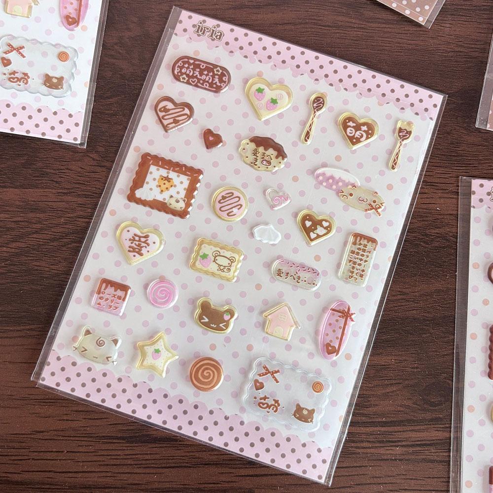 Cute Puffy Foam Stickers Sweet Dessert Bear Bubble Decals Aesthetic Decor For Kpop Photocard Holder Ita Bag Journal Scrapbooking