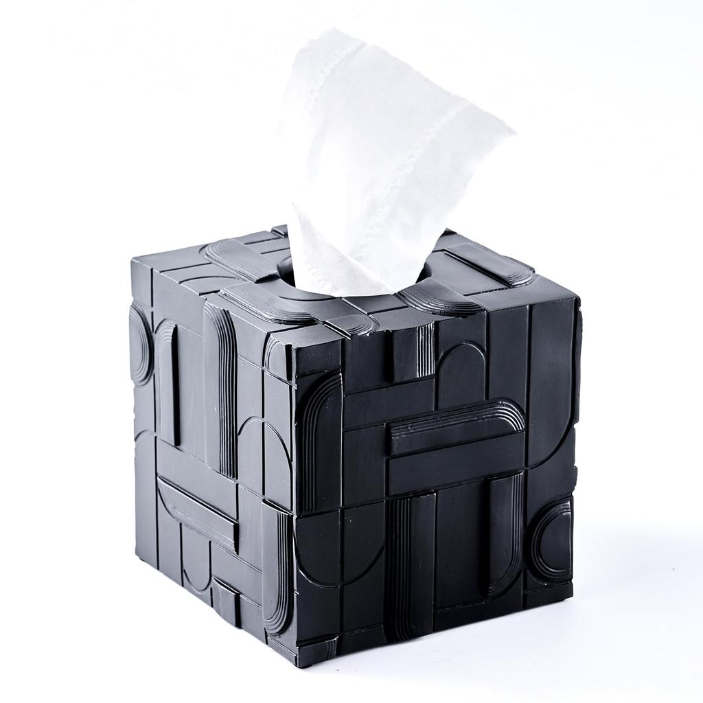 Easy-Tang Tissue Cover, Stylish Square Tissue Box, Bottomless Tissue Case, Geometric Pattern