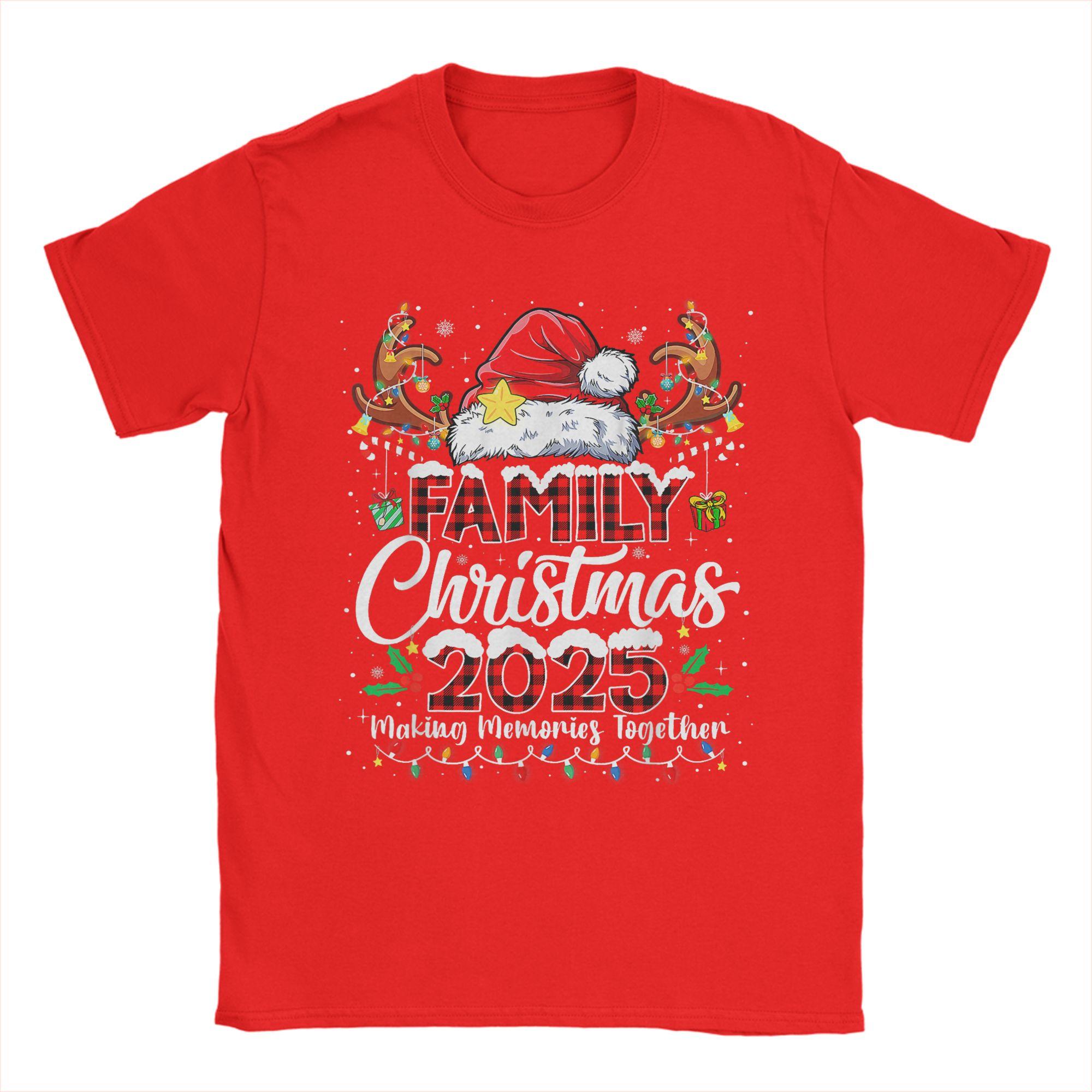 Merry Christmas Red Santa Hat Reindeer Xmas Matching Family TShirt Cotton TShirts For Men Tee Shirt Short Sleeve Vintage Tops S