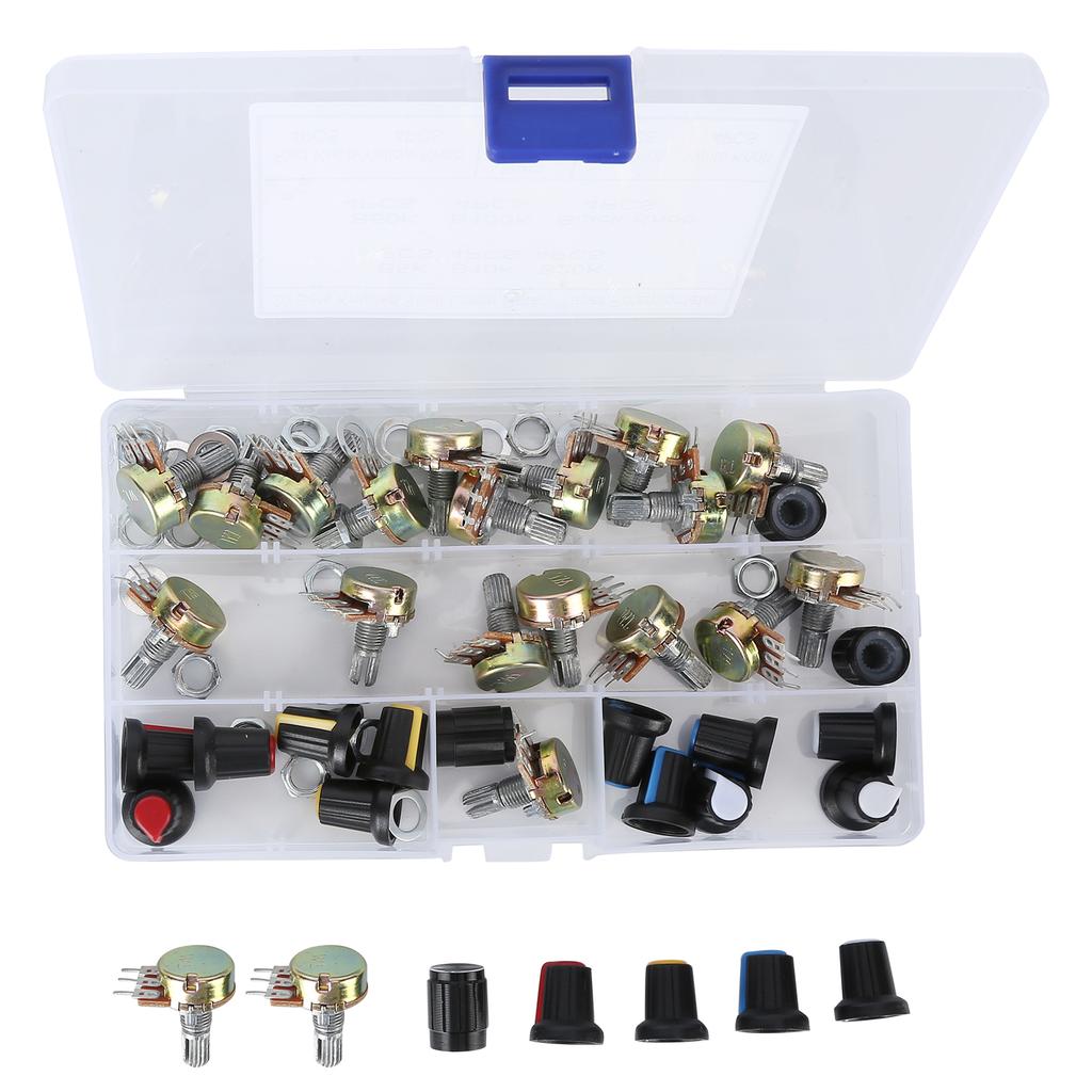 80Pcs Potentiometer B5K B10K B20K B50K B100K Linear Taper Set Kit with Knob for Audio Control