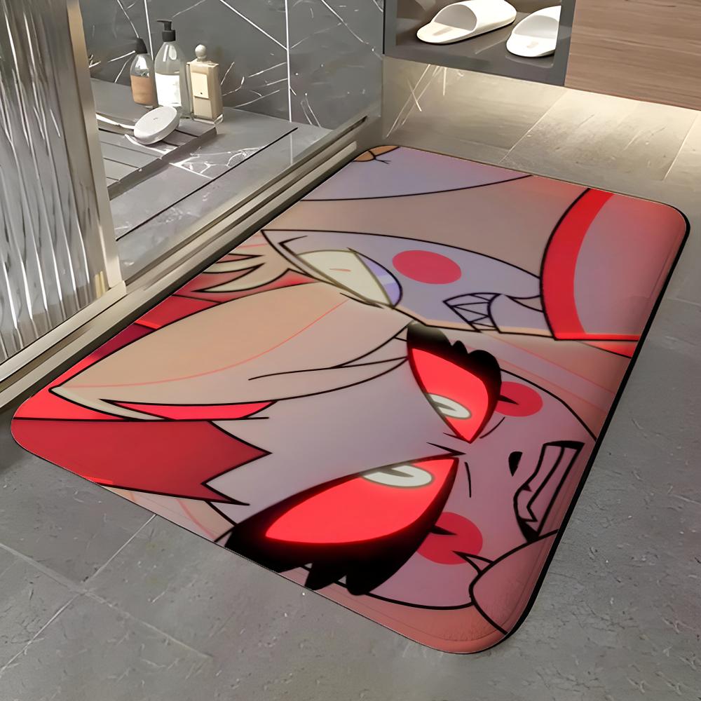 show H-Hazbin Hotel Floor Mat Soft Flannel Entrance Door Mat Non Slip Absorbent Bathroom Bedroom Floor Rug